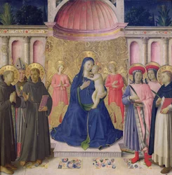 The Bosco ai Frati Altarpiece: The Virgin and Child enthroned with two angels between SS. Anthony of Padua, Louis of Toulouse and Francis and SS. Cosmas and Damian and Peter the Martyr